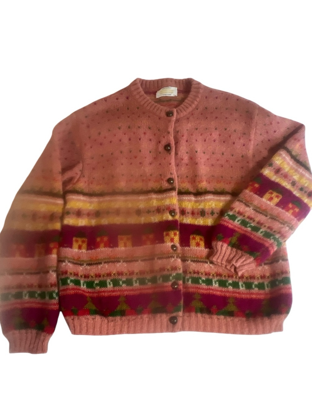 United Colors Of Benetton Pink Multi-Stripe Knit Cardigan fair aisle ‘90’s? Med